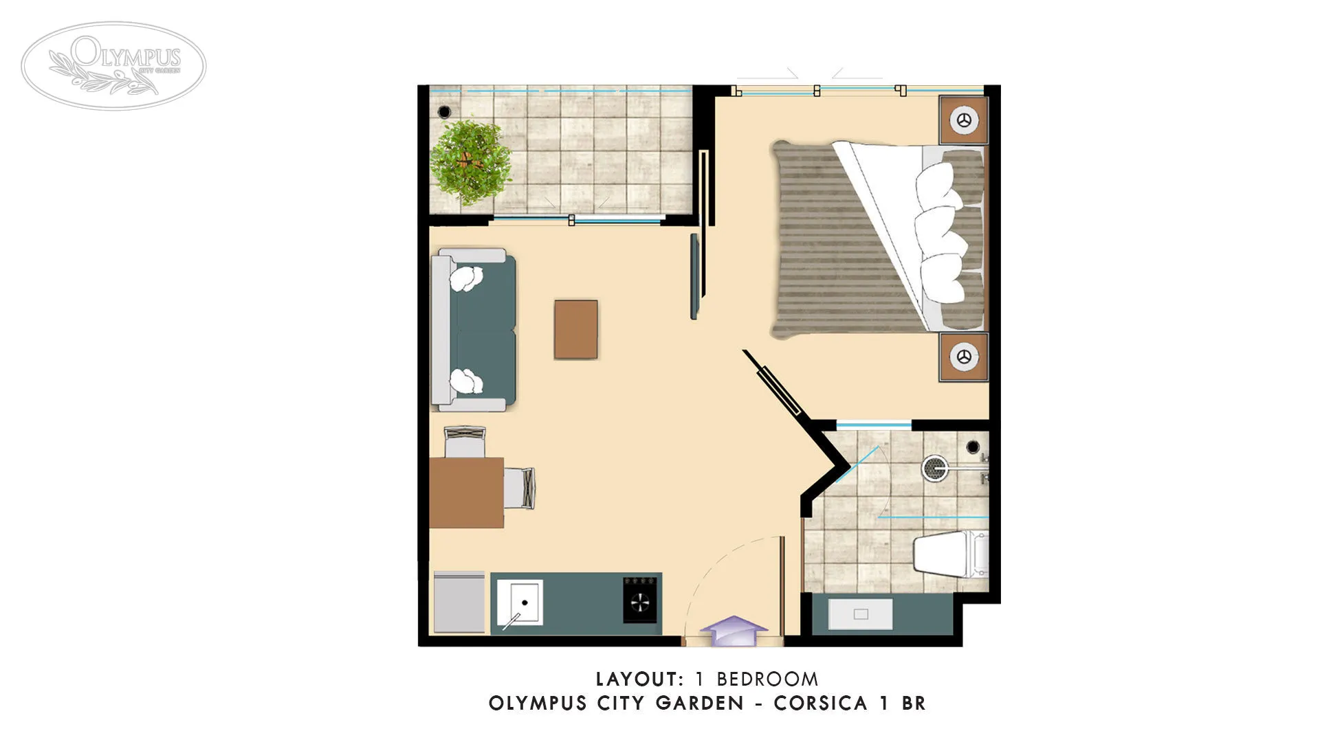 Olympus City Garden 1-bedroom Unit Plan